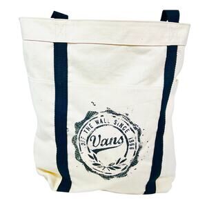 Vans Carry Me Away Tote Canvas Bag Cream Black Vans Logo Classic Summer New
